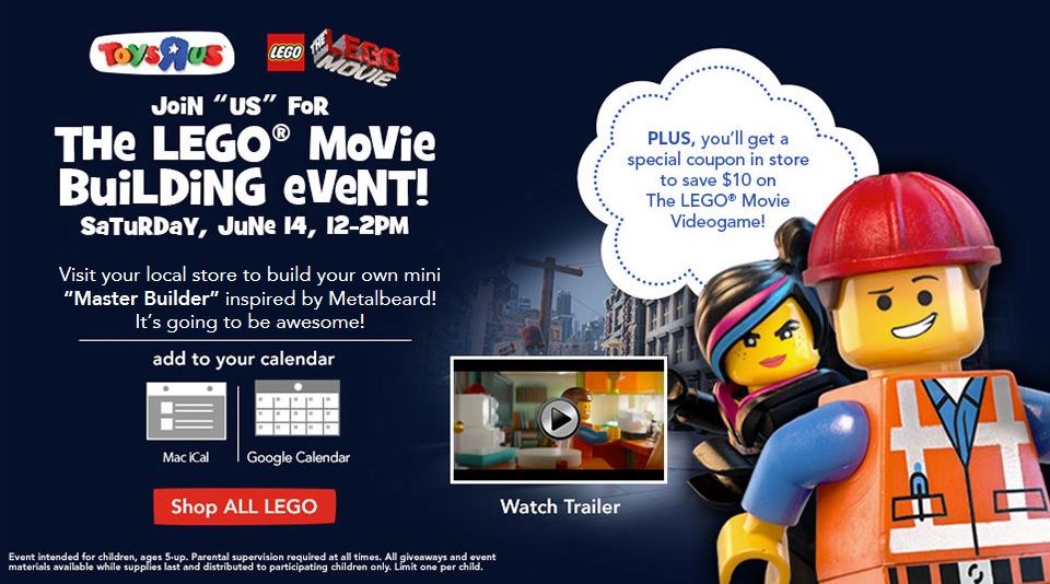 ToysRUs USA LEGO Movie Building Event June 2014