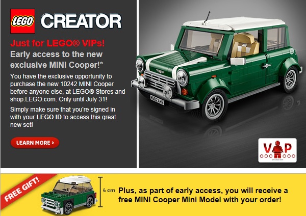 LEGO Creator MINI Cooper 10242 VIP Early Access Gift Promotion - Toysnbricks