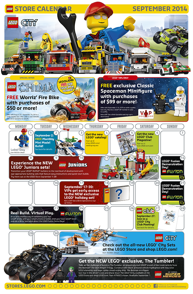 LEGO Brand Store Calendar September 2014