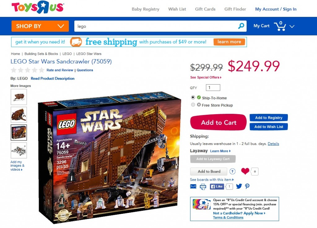 ToysRUs USA LEGO Sandcrawler 75059 November 2014 Sale