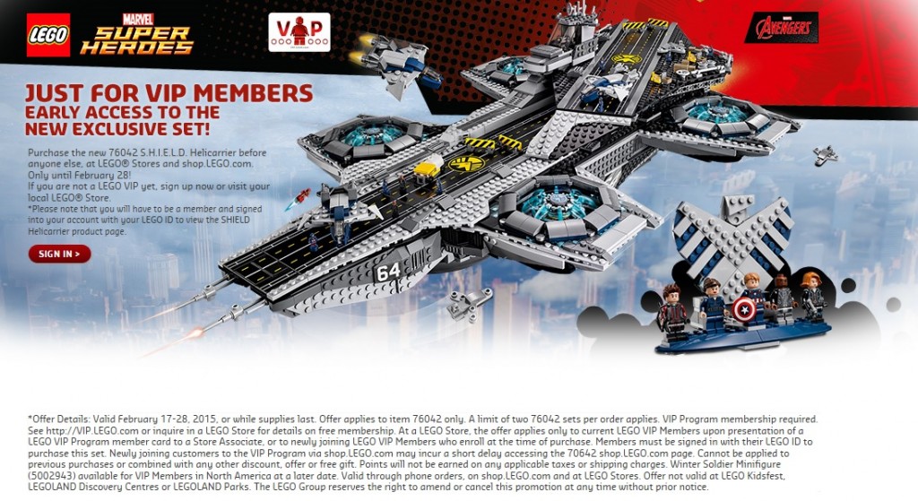 LEGO 76042 S.H.I.E.L.D. Helicarrier VIP Early Access February 2015 - Toysnbricks