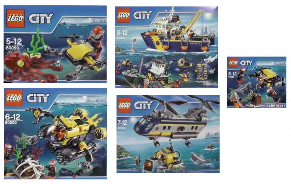 LEGO City Deep Sea Explorer 2015 Sets  60090 Scuba Scooter, 60091 Deep Sea Starter Set, 60092 Submarine, 60093 Helicopter, 60095 Exploration Vessel (Pre)