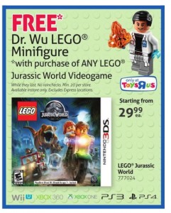 LEGO Dr. Wu Minifigure Jurassic World Video Game Bonus June 2015