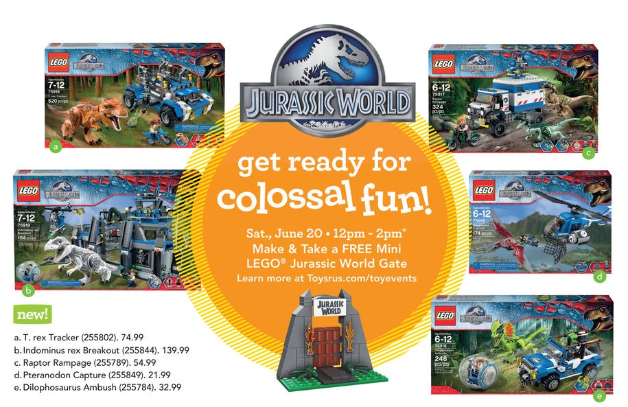 ToysRUs USA Jurassic World LEGO Sets Launch and Free World Gate Building Event June 2015