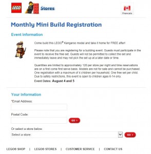 LEGO Store August 2015 Mini Model Build Registration Kangaroo