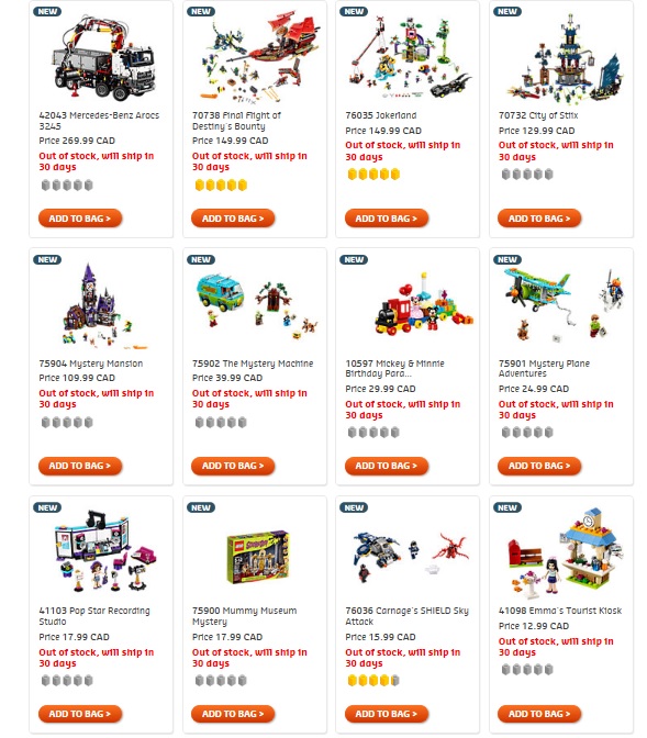August 2015 LEGO Sets Out of Stock New Summer