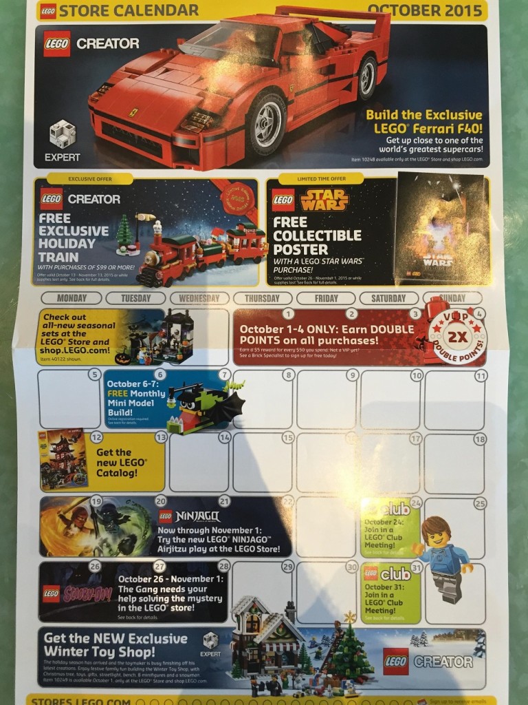 October 2015 LEGO Store Calendar Brand Retail