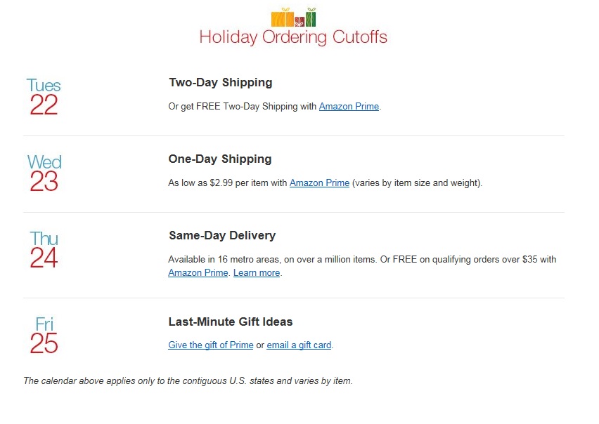 Holiday Shipping Deadline 2015 Amazon Christmas
