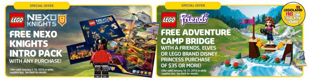 January 2016 LEGO Brand Stores and Shop at Home Promotional Sales Offers