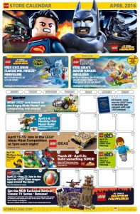 April 2016 LEGO Brand Retail Store Calendar