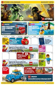 August 2016 LEGO Brand Retail Store Calendar