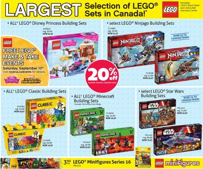 ToysRUs Canada LEGO Sale September Labor Day 2016 - Toysnbricks